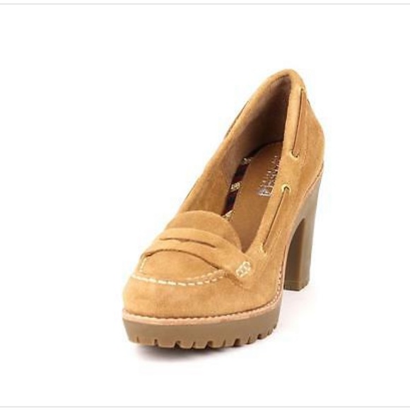 Sperry Topsider Suede Tan Darlington Block Heels Size 10 - Picture 2 of 6